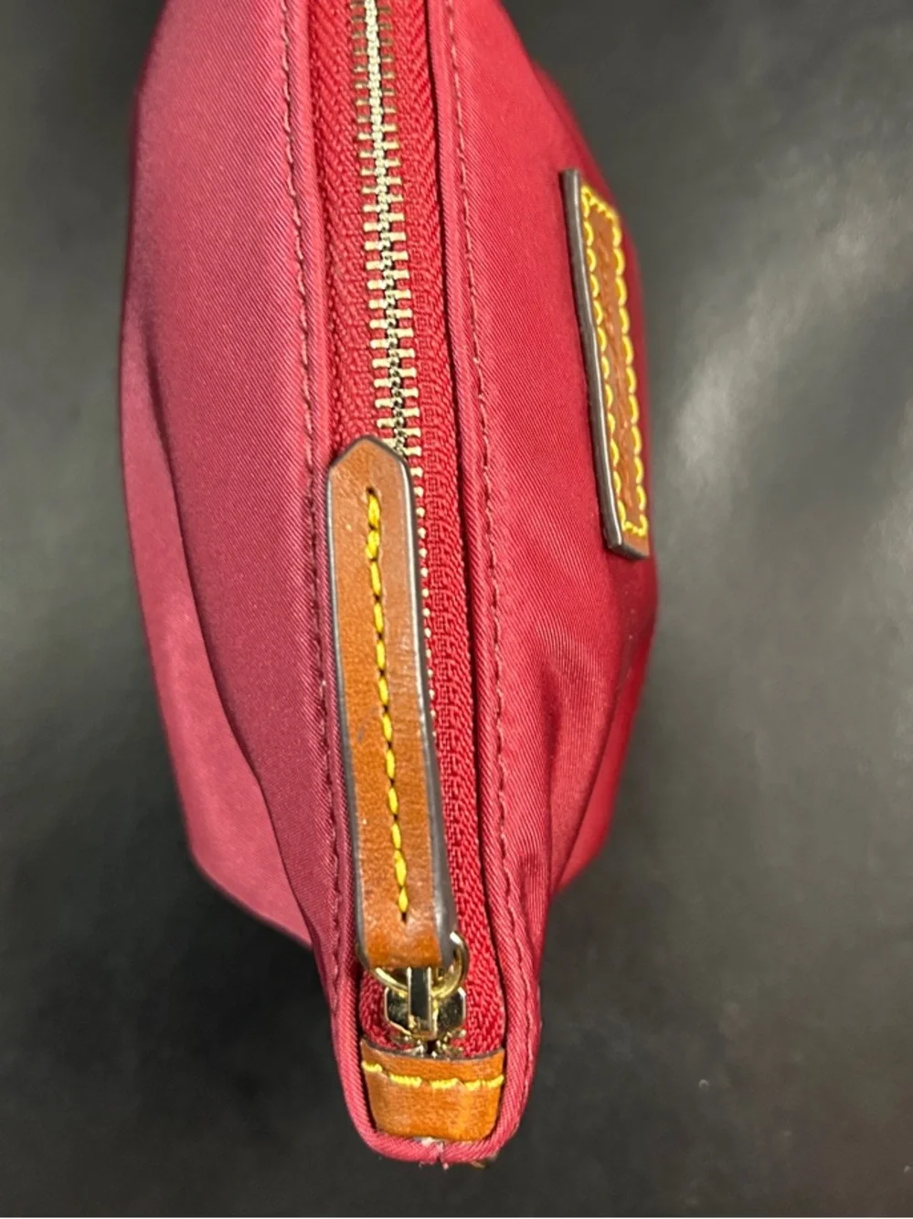 Dooney & Bourke Red Nylon Cosmetic Case with Leather Logo